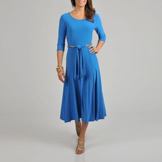 Lennie for Nina Leonard Blue Belted Dress Casual Dresses