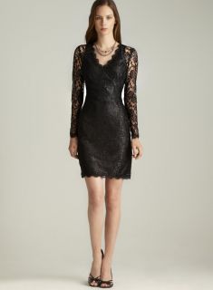 Adrianna Papell Long Sleeve V Neck Lace Dress Adrianna Papell Evening & Formal Dresses