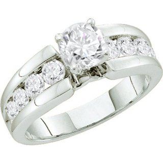 1.75 Carat (ctw) 14k White Gold Brilliant Round Diamond Ladies Bridal Solitaire With Accents Engagement Ring 1 3/4 CT Jewelry