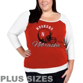 Nebraska Cornhuskers Ladies Plus Sizes Raglan Three Quarter Sleeve T Shirt   Scarlet/White