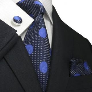 Landisun 209 Navy Blue Polka Dots Mens Silk Tie Set Tie Hanky Cufflinks Clothing