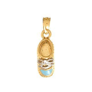 Gold Enamel Misc Charm Pendant Baby Shoe W Light Blue Enamel Accent & White Gold Million Charms Jewelry