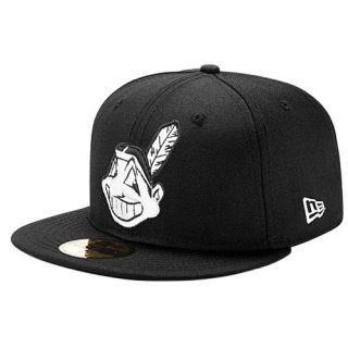 New Era MLB 59Fifty Black & White Basic Cap   Mens   Baseball   Accessories   Cleveland Indians   Black/White