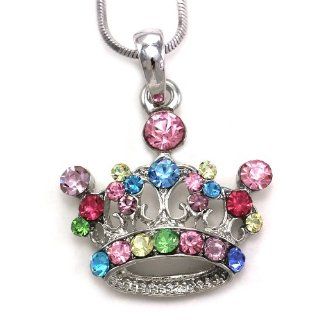 Multicolor Pink Green Blue Purple Princess Crown Tiara Pendant Necklace Teens Girls Fashion Jewelry Jewelry