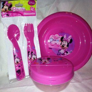 Disney Minnie Mouse Plastic Bowl, Container, & Flatware Set Kitchen & Dining