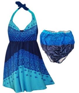 Sanctuarie Designs Women's Pretty Tribal Print Plus Halter Swimdress Swimwear 9x Tall Blue/Aqua Clothing