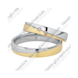 18k Yellow & White Gold His & Hers Two Tone 0.06ctw Diamond Wedding Band Set 253 Wedding Bands Wholesale Jewelry