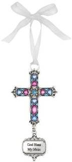 Ganz God Bless My Mom Stained Glass Cross Hanging Ornament Size 3 1/2 inches   Decorative Hanging Ornaments