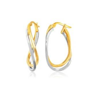 14K Two Tone Gold Flat Polished Entwined Oval Hoop Earrings Jewelry