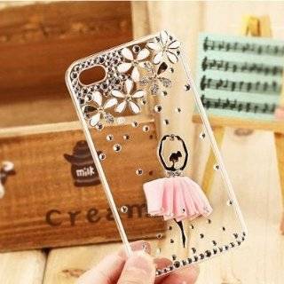 Skytech Handmade Elegant Clear Crystal Bling Rhinestone Flower and Ballet Girl in Pink Dress iPhone 4 4S Case Cover Cell Phones & Accessories