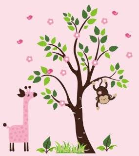 Baby Nursery Wall Decals Childrens Forest Woodlands Themed 83" X 105" (Inches) Animals Trees Wildlife Made of Wall Fabric Material Repositional Removable Reusable Baby