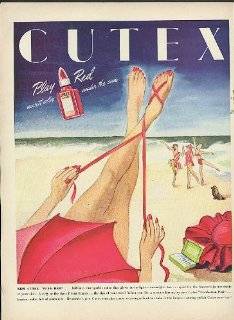 Cutex Play Red nail polish brilliant sun sparkle color ad 1946 legs on the beach Collectibles & Fine Art