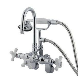CC308T1 Kingston Brass Chrome Wall Mount Clawfoot Tub Faucet with hand shower   Clawfoot Bathtubs  