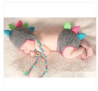 Baby Crochet Knitted Costume Newborn Baby Rainbow Dragon Horn Tassel Baby Photography Prop Crochet Hats Baby Animal Hat Cap Clothing