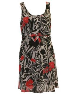 Ladies Black Chiffon Dress with Red and White Flower Pattern, Black Lining