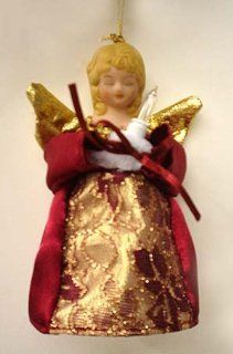 5" Gold & Maroon Pigtail Angel Christmas Ornament   Decorative Hanging Ornaments