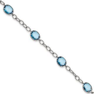 Gold and Watches Sterling Silver Aqua Blue CZ Textured Link Bracelet Jewelry