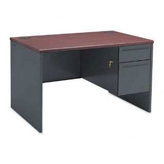 HON Products   HON   38000 Series Right Pedestal Desk, 48w x 30d x 29 1/2h, Mahogany/Charcoal   Sold As 1 Each   High pressure laminate top is moisture , scratch  and stain resistant.   Tru fit mitered drawers operate on heavy duty steel ball bearing suspe