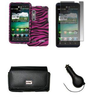 EMPIRE AT&T LG Thrill 4G Black Leather Case Pouch with Belt Clip and Belt Loops + Rubberized Hot Pink and Black Zebra Stripes Design Snap On Cover Case + Screen Protector + Retractable Car Charger (CLA) [EMPIRE Packaging] Cell Phones & Accessories