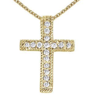 14K Yellow Gold .10 Ct Diamond Scroll Cross Pendant plus 18" Chain Jewelry