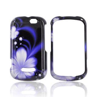 Purple Flowers on Black Hard Plastic Case Cover For Motorola Clutch+ i475 Cell Phones & Accessories