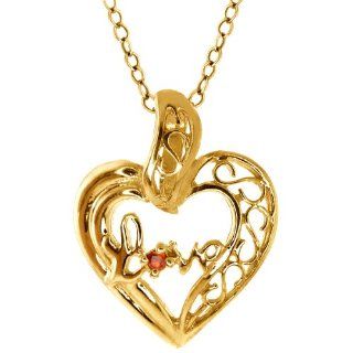Round Orange Sapphire 18K Yellow Gold Heart Shape Love Pendant With Chain Jewelry