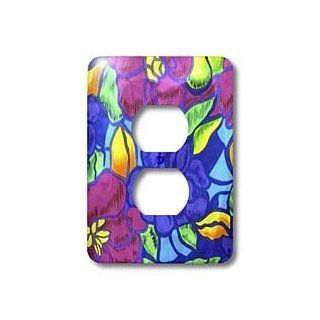 3dRose lsp_34795_6 Two Plug Outlet Cover with Electric Blue and Hot Pink Flowers