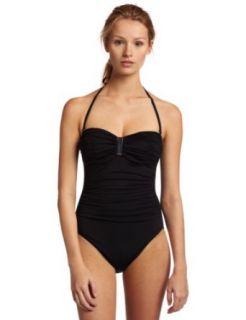 Calvin Klein Womens Solid Bandeau One Piece Swimsuit,Black,4 Clothing