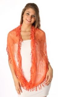 Fashion Chic Lace Infinity Scarf with Fringe Orange PCS388
