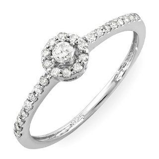 0.33 Carat (ctw) Sterling Silver Round Diamond Ladies Engagement Halo Style Bridal Ring 1/3 CT Jewelry