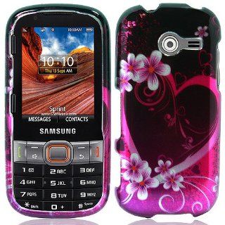 Hot Pink Heart Flower Hard Cover Case for Samsung Array Montage SPH M390 Cell Phones & Accessories