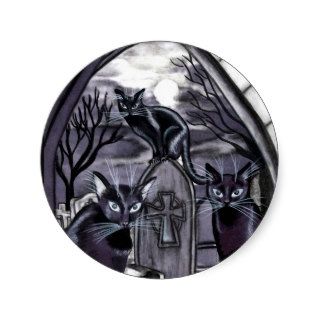 Black Cats Full Moon Graveyard Round Sticker