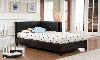 Kings Brand Brown Tufted Design Leather Look Full Size Corner Upholstered Platform Bed Home & Kitchen