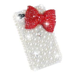 niceEshop(TM) Red Bling 3D Bow Full Pearl Diamond Handmade Hard Case Cover For Apple iphone4/4S +Free Screen Protector Cell Phones & Accessories