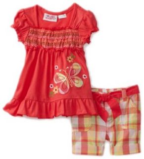 Young Hearts Baby Girls Infant Tunic With Plaid Bermuda Set, Orange, 18 Months Clothing
