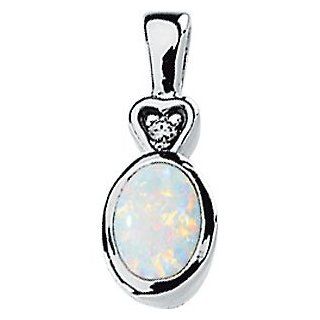 14K White Gold Genuine Opal And Diamond Pendant Jewelry