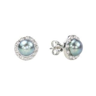Diamond Fascination 14K White Gold Diamond Accent Black Pearl Stud Earrings Jewelry