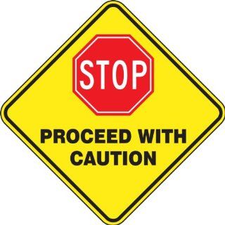 Accuform Signs PSR430 Slip Gard Adhesive Vinyl Diamond Shape Floor Sign, Legend "STOP PROCEED WITH CAUTION", 17" Width x 17" Length, Black/White/Red on Yellow