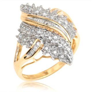 10k Yellow Gold 0.25 ctw Round Baguette Cut Diamond Cluster Fashion Ring; size 6.5 Jewelry