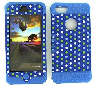 3 IN 1 HYBRID SILICONE COVER FOR APPLE IPHONE 5 HARD CASE SOFT LIGHT BLUE RUBBER SKIN POLKA DOTS LB TE433 KOOL KASE ROCKER CELL PHONE ACCESSORY EXCLUSIVE BY MANDMWIRELESS Cell Phones & Accessories