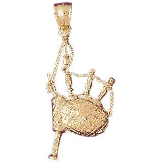 14K Yellow Gold Bagpipes Pendant Jewelry