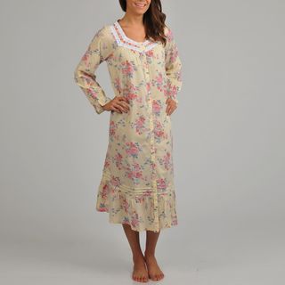 La Cera Women's Floral Print Cotton Long Sleeve Robe La Cera Pajamas & Robes