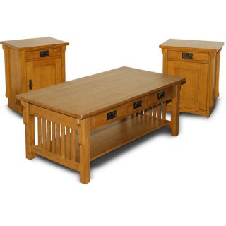 Mission Solid Oak 3 piece Table and Side Chest Set Coffee, Sofa & End Tables
