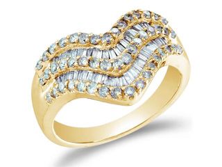 14K Yellow Gold Diamond Wedding , Anniversary OR Fashion Right Hand Ring Band   w/ Channel Invisible Set Round & Baguette Diamonds   (.86 cttw, G   H Color, SI2 Clarity)