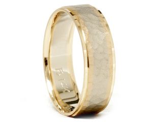 6MM Mens Flat Hammered Style 14K White Yellow Karat Wedding Ring Brushed Band