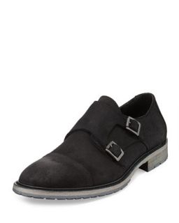 Leather Monk Strap Shoes, Black