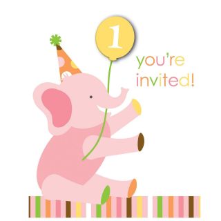 Sweet Safari Pink 1st Birthday Invitations
