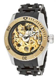 Invicta 10353  Watches,Mens Sea Spider Mechanical Skeletionized See Thru Gold Dial Black Polyurethane & Stainless Steel, Casual Invicta Mechanical Watches