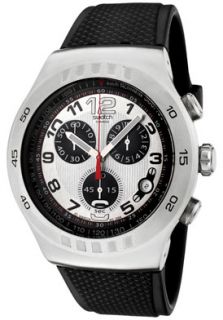 Swatch YOS433  Watches,Mens Irony Chronograph Silver Textured Dial Black Rubber, Chronograph Swatch Quartz Watches