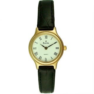 Bulova 70304  Watches,Womens  ladies black leather strap watch Gold, Casual Bulova Quartz Watches